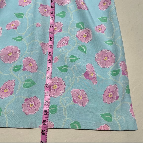 Classic Lilly Pulitzer Silk Maxi Dress Blue with Pink Morning Glories Size 6 - Picture 13 of 16